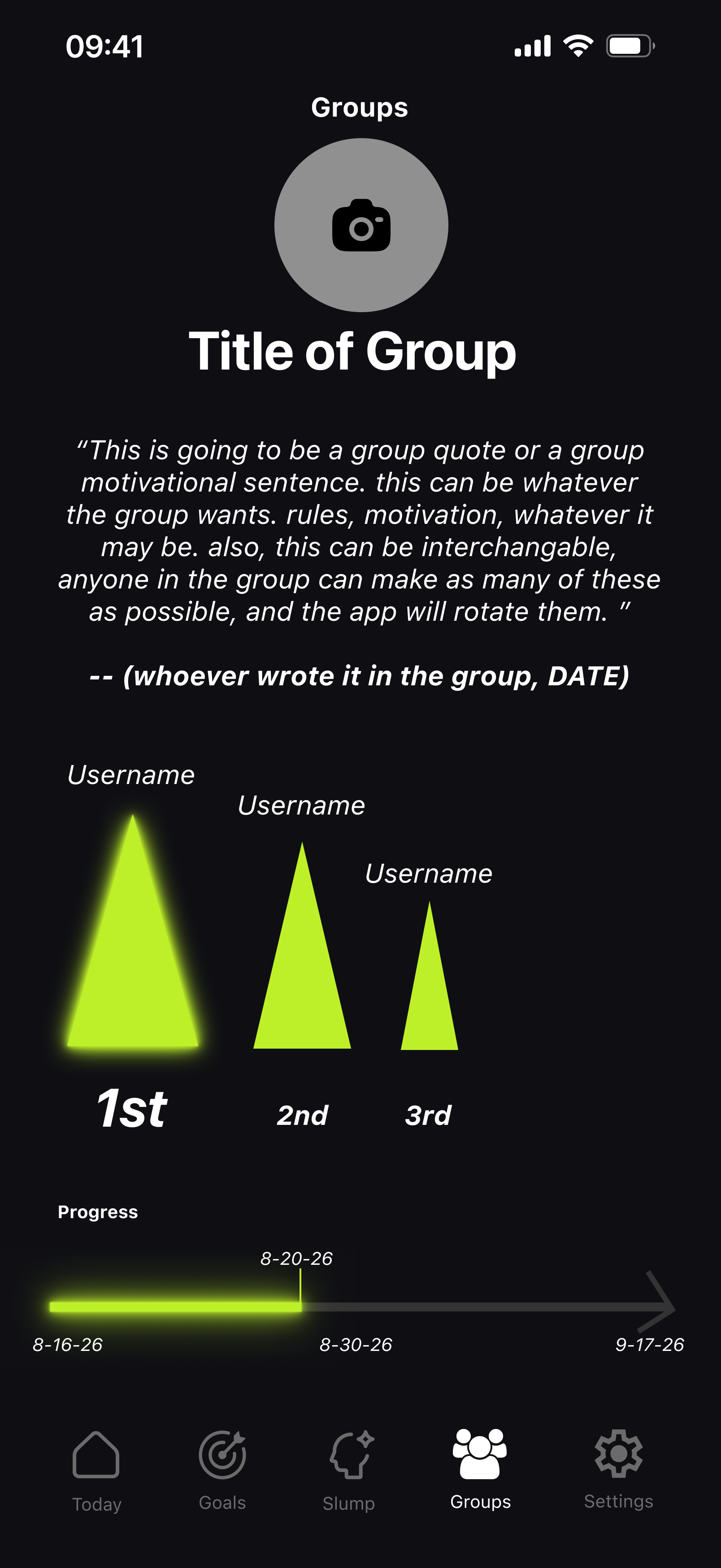 Initial Slump group tab mockup